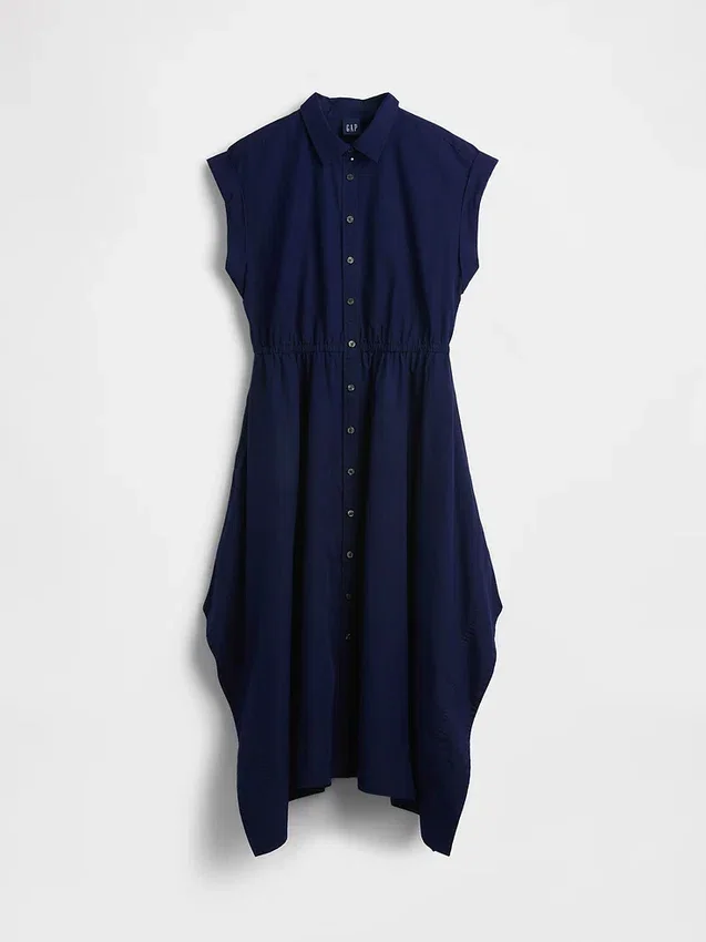 Vestido camisero de popelín con bajo en forma de pañuelo