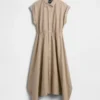Vestido camisero de popelín con bajo en forma de pañuelo