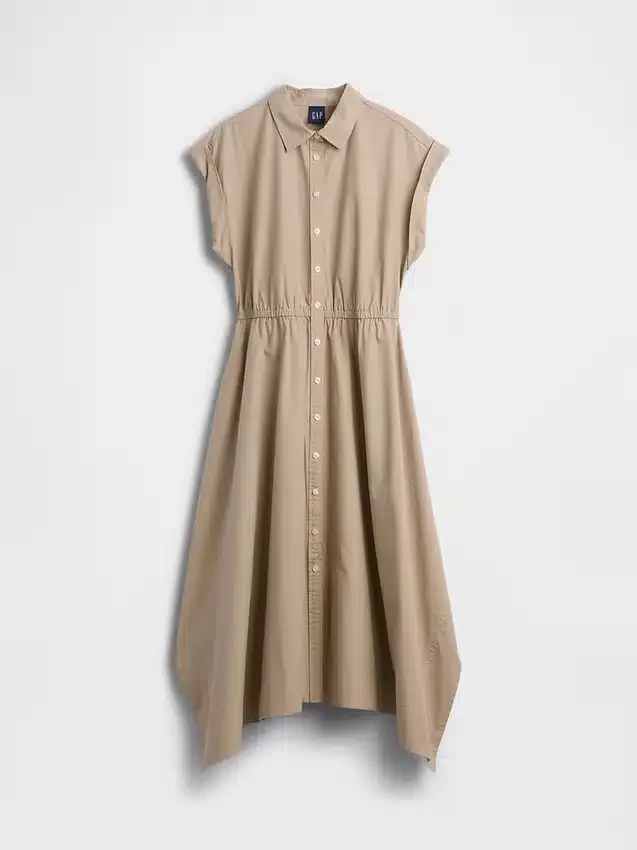 Vestido camisero de popelín con bajo en forma de pañuelo