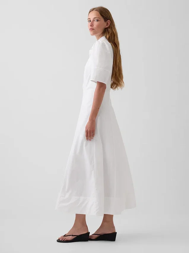 Vestido camisero largo de manga acampanada