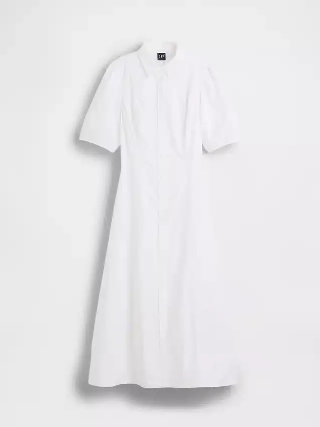 Vestido camisero largo de manga acampanada