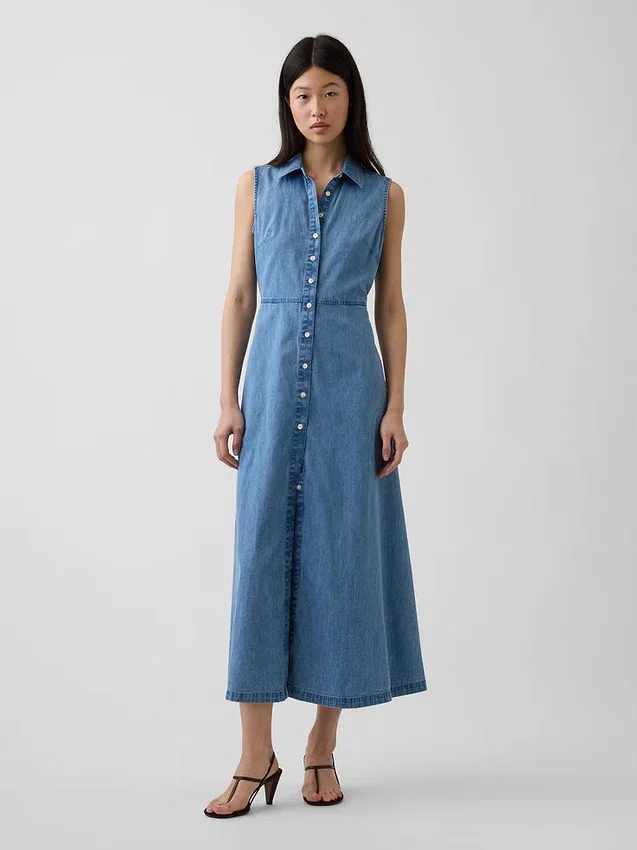 Vestido camisero largo de mezclilla ultrasuave
