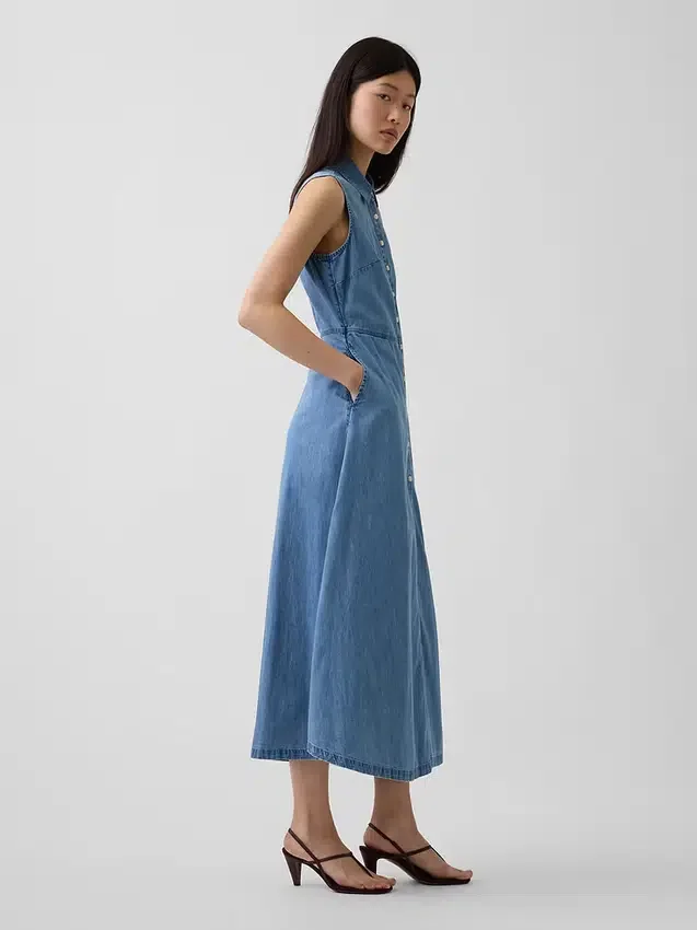 Vestido camisero largo de mezclilla ultrasuave
