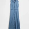 Vestido camisero largo de mezclilla ultrasuave