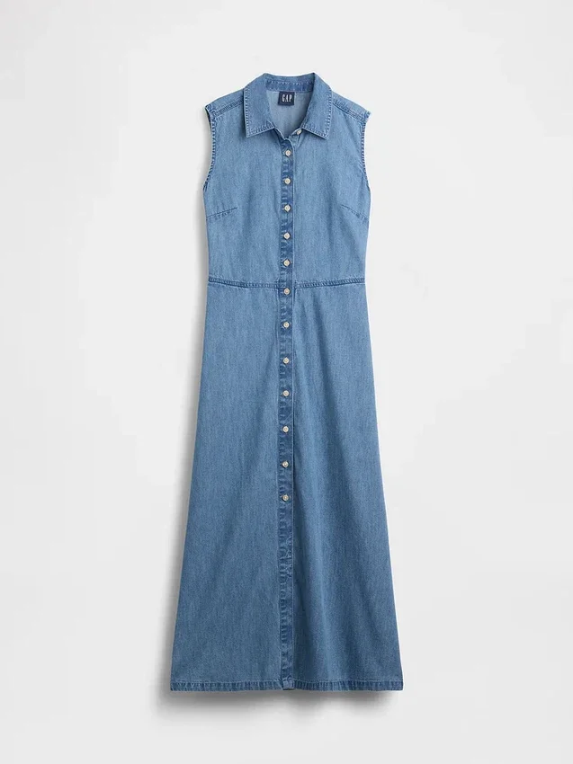 Vestido camisero largo de mezclilla ultrasuave