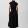 Vestido camisero largo de popelín con cintura baja