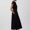Vestido camisero largo de popelín con cintura baja