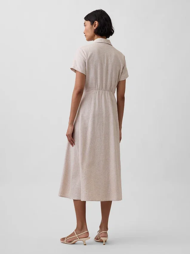 Vestido camisero midi de mezcla de lino