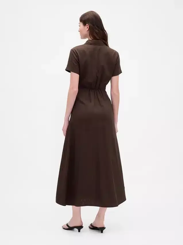 Vestido camisero midi de mezcla de lino