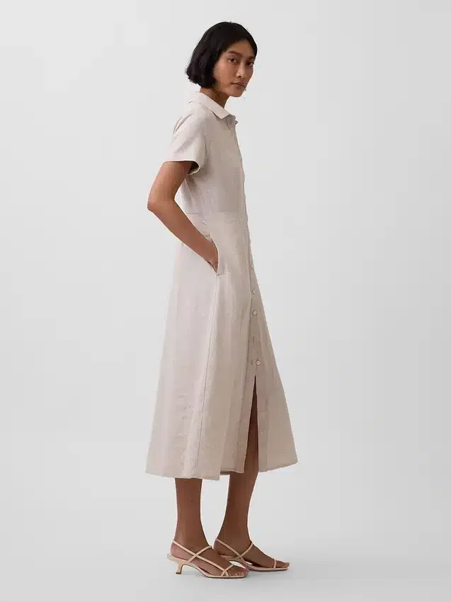 Vestido camisero midi de mezcla de lino