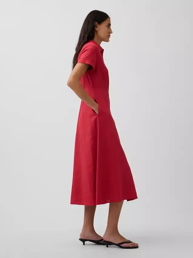 Vestido camisero midi de mezcla de lino