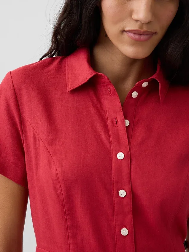 Vestido camisero midi de mezcla de lino