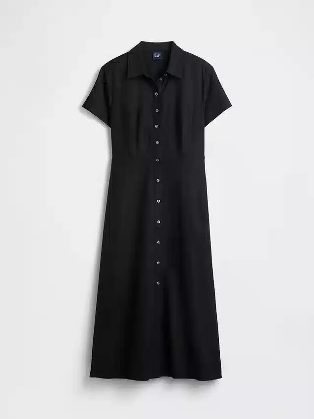 Vestido camisero midi de mezcla de lino