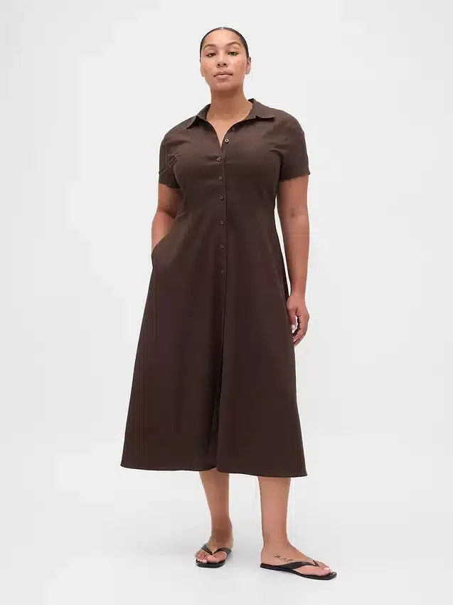 Vestido camisero midi de mezcla de lino