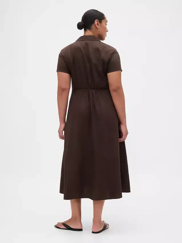 Vestido camisero midi de mezcla de lino