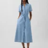 Vestido camisero midi de mezclilla con cinturón para atar