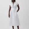 Vestido camisero midi de popelín con cintura ceñida