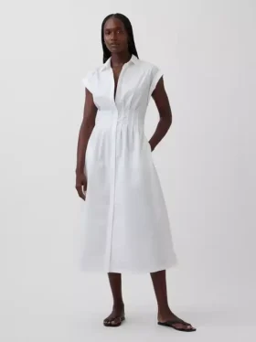 Vestido camisero midi de popelín con cintura ceñida