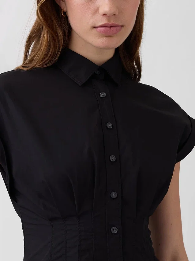 Vestido camisero midi de popelín con cintura ceñida