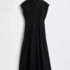 Vestido camisero midi de popelín con cintura ceñida