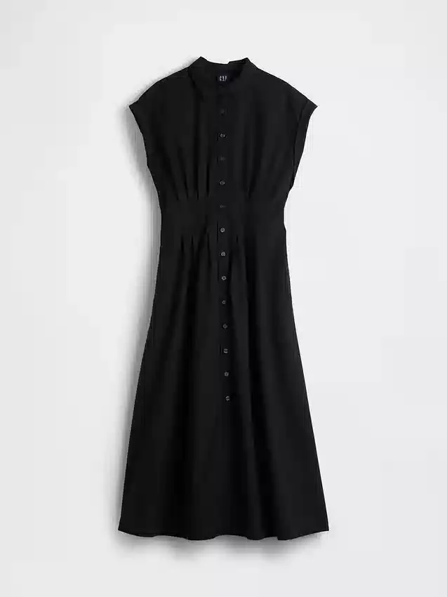 Vestido camisero midi de popelín con cintura ceñida