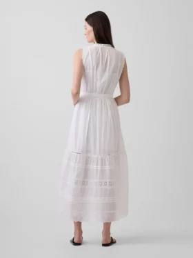 Vestido camisero midi en capas con ribete de encaje