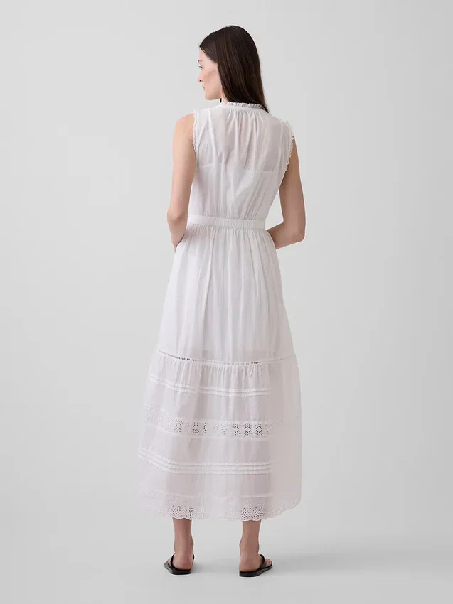 Vestido camisero midi en capas con ribete de encaje