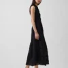 Vestido camisero midi en capas con ribete de encaje