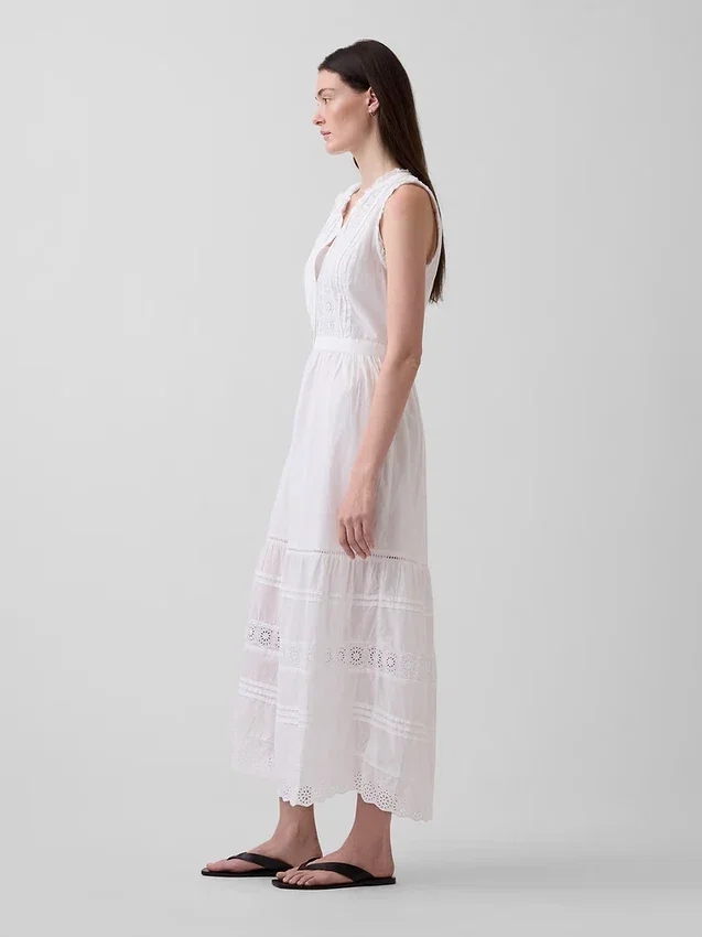 Vestido camisero midi en capas con ribete de encaje