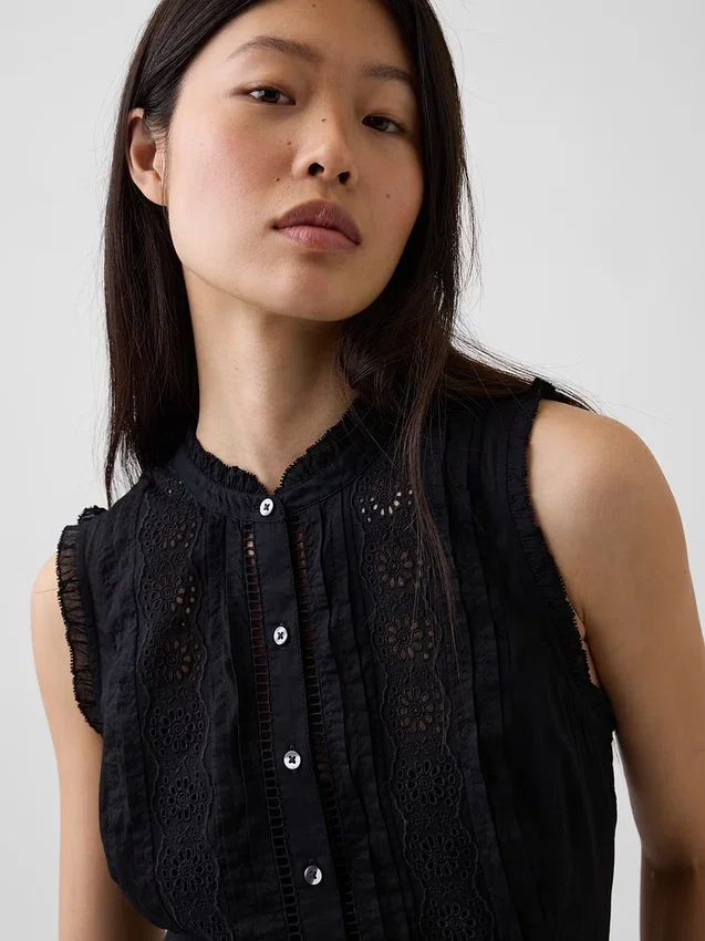 Vestido camisero midi en capas con ribete de encaje