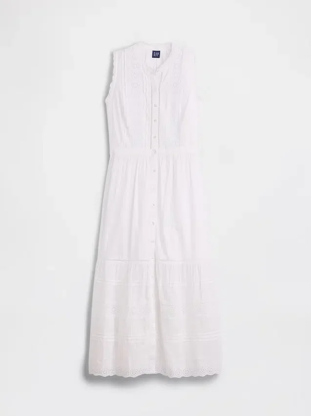 Vestido camisero midi en capas con ribete de encaje
