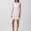 Vestido camisero mini de cintura baja en mezcla de lino