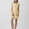 Vestido camisero mini de cintura baja en mezcla de lino