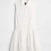 Vestido camisero mini de cintura baja en mezcla de lino