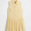 Vestido camisero mini de cintura baja en mezcla de lino