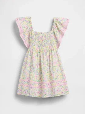 Vestido con mangas ondeantes y fruncido para bebés y niños