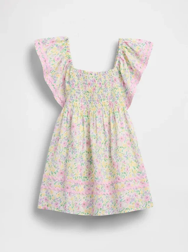 Vestido con mangas ondeantes y fruncido para bebés y niños
