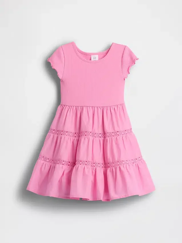 Vestido con volantes y ribete de encaje para bebés y niños pequeños