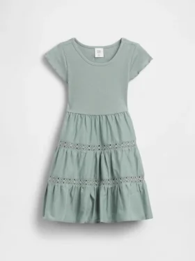 Vestido con volantes y ribete de encaje para bebés y niños pequeños