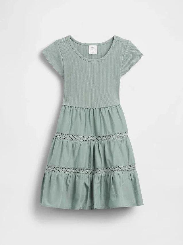 Vestido con volantes y ribete de encaje para bebés y niños pequeños