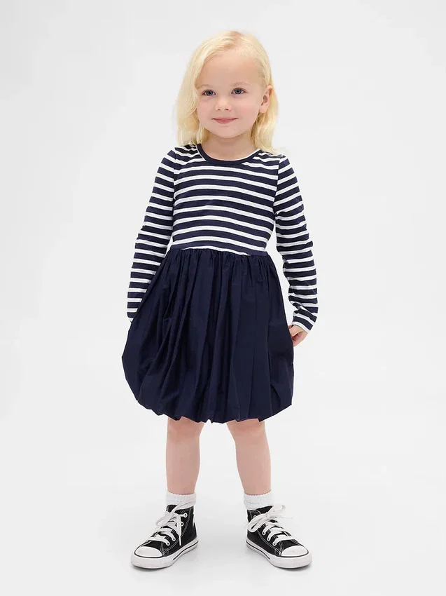Vestido de burbujas de materiales mixtos para bebés y niños pequeños
