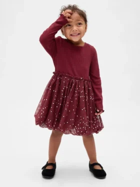 Vestido de burbujas de materiales mixtos para bebés y niños pequeños