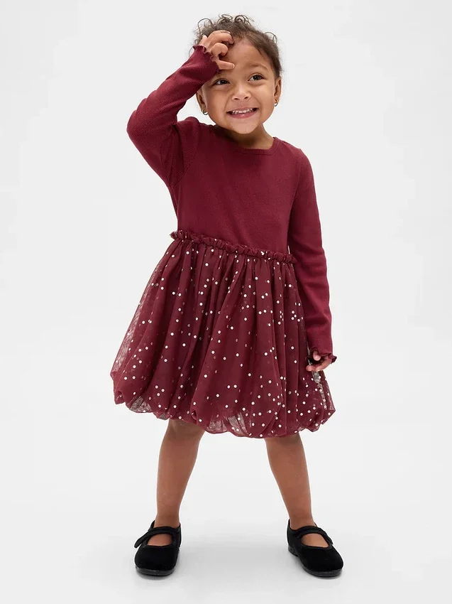 Vestido de burbujas de materiales mixtos para bebés y niños pequeños