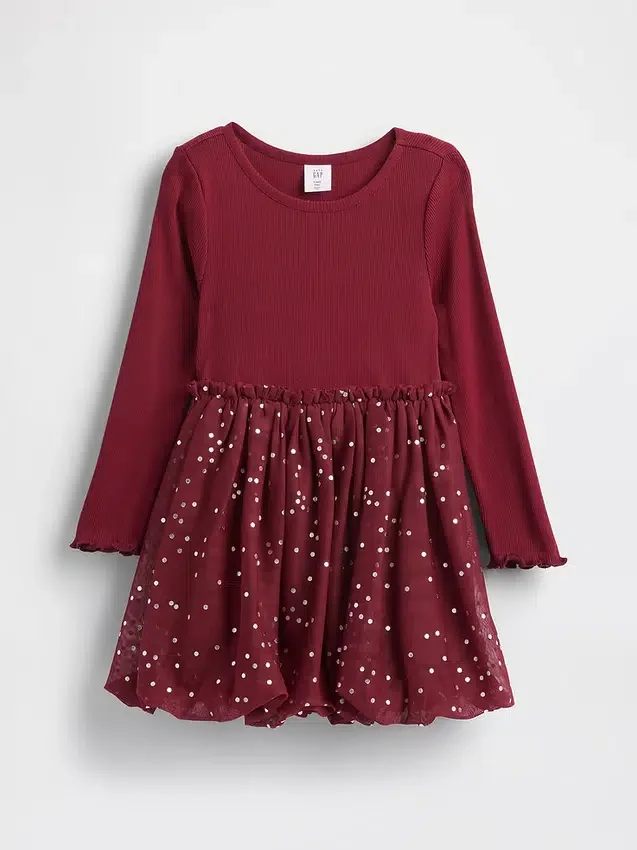 Vestido de burbujas de materiales mixtos para bebés y niños pequeños