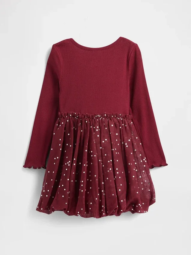 Vestido de burbujas de materiales mixtos para bebés y niños pequeños