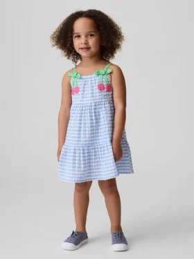 Vestido de cuadros vichy con cerezas para bebés y niños pequeños