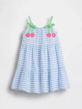 Vestido de cuadros vichy con cerezas para bebés y niños pequeños