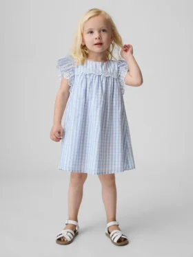 Vestido de cuadros vichy con ojales para bebés y niños pequeños