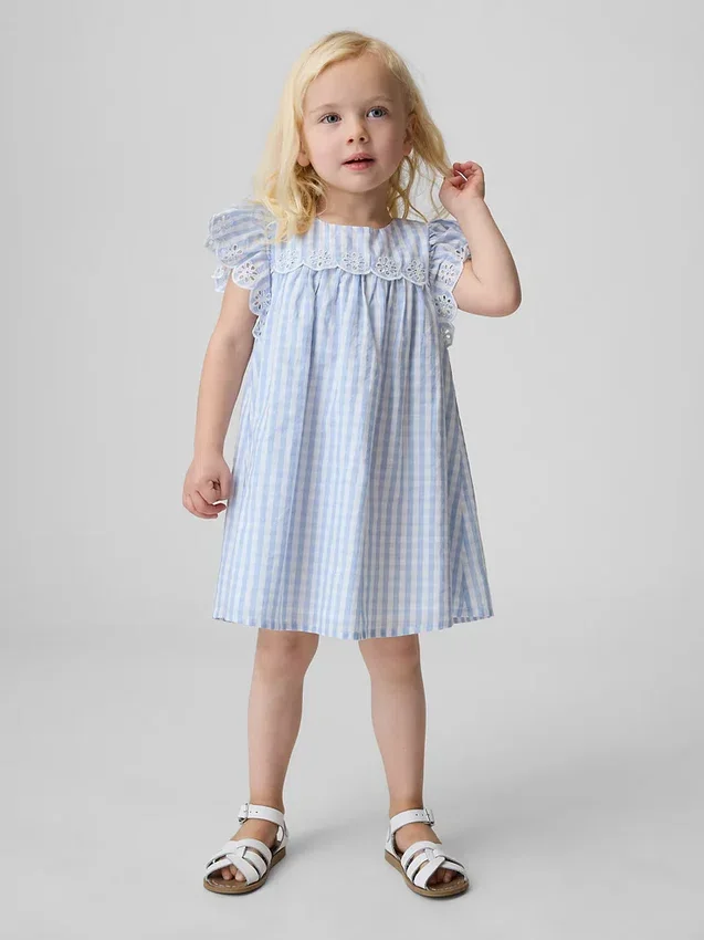 Vestido de cuadros vichy con ojales para bebés y niños pequeños