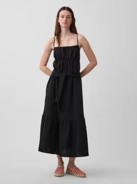 Vestido de gasa de algodón con corte imperio y volantes